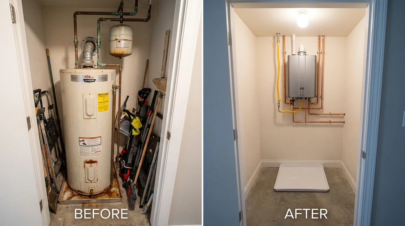 Tank water heater versus wall-mounted tankless unit comparison for Arlington, OH homeowners